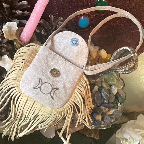 Triple Moon Gypsy Witch Crystal Stone Handmade Medicine Magic Satchel Bag Pouch - Picture 6 of 9